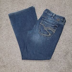 Silver Western Glove Works Lola Stretch Flare Thick Stitch Jeans Plus Size 34